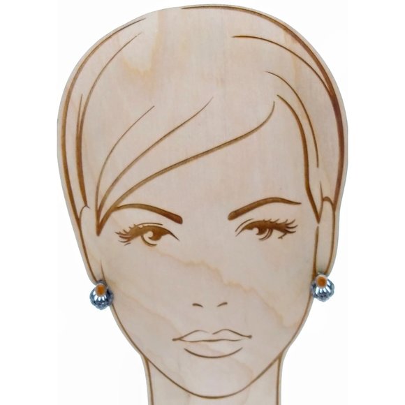 Vintage Terra Cotta Stud Earrings, Brown Enamel and Silver Tone Faux Marcasite - Picture 3 of 4